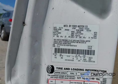 2010 Ford F-150 Fx4/Harley-Davidson/King Ranch/Lariat/Platinum/Xl/Xlt from USA, damaged, VIN 1FTFW1EV5AFB47433